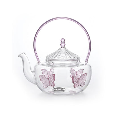 Glass Teapot with Butterfly Design Clear