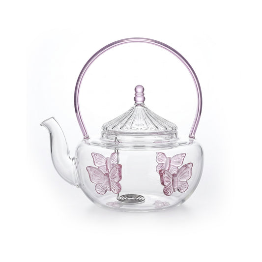 Glass Teapot with Butterfly Design Clear