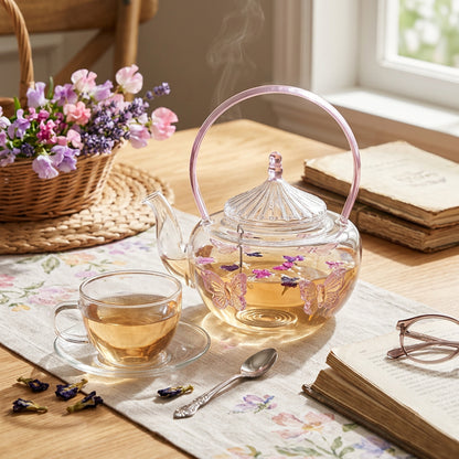 Glass Teapot with Butterfly Design Clear