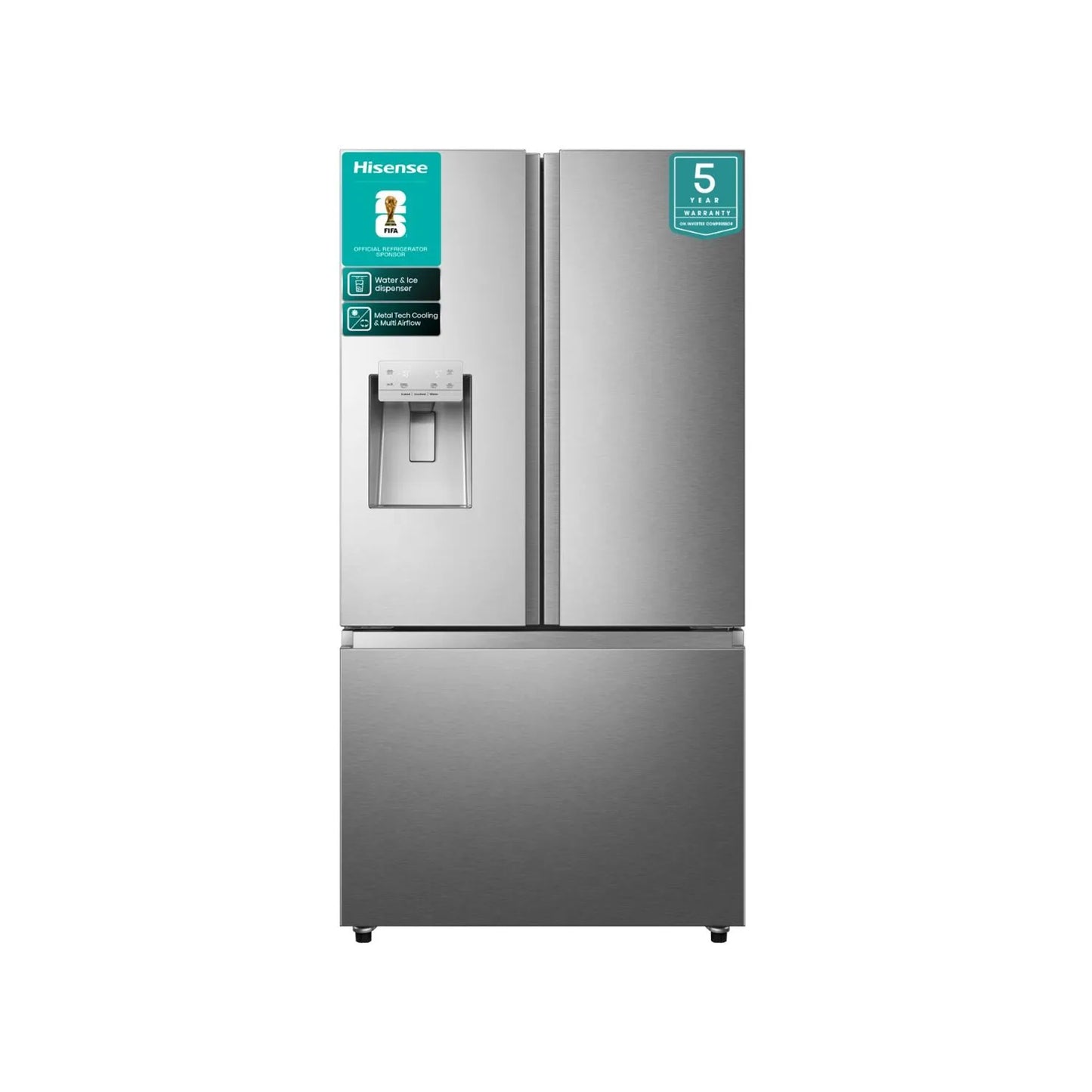 Hisense 536Lt French Door Refrigerator with Water Dispenser Stainless Steel