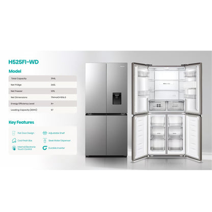 Hisense 392Lt Cross Door Refrigerator Stainless Steel