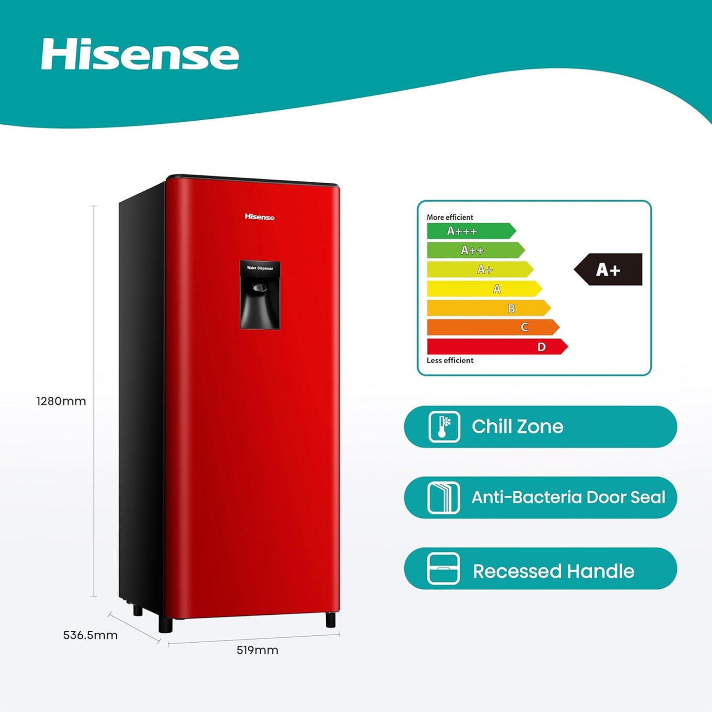 Hisense 177L Refrigerator with Water Dispenser Red