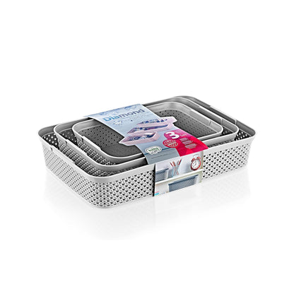 3 Piece Diamond Design Basket Set Grey