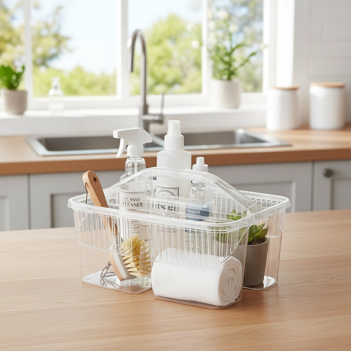 Classy Cleaning Supplies Basket Clear
