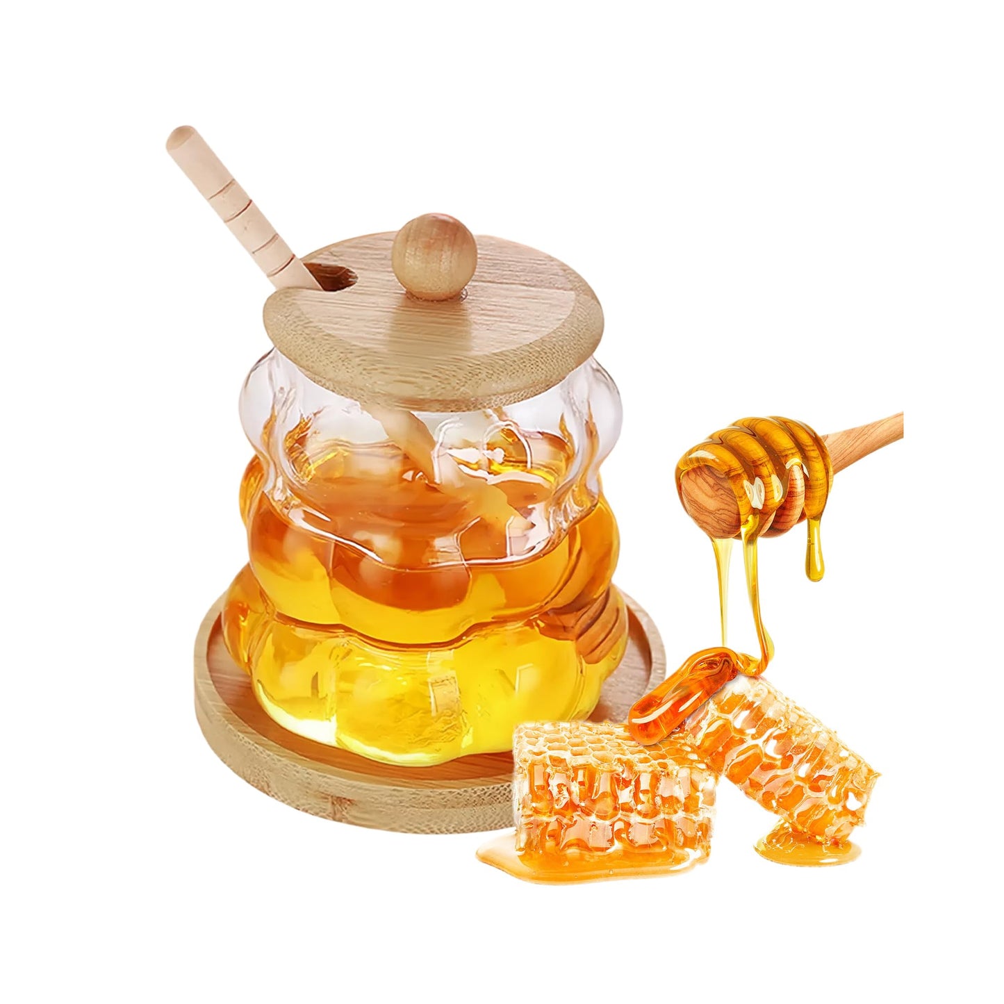 Honey Jar with Bamboo Lid & Dipper Clear