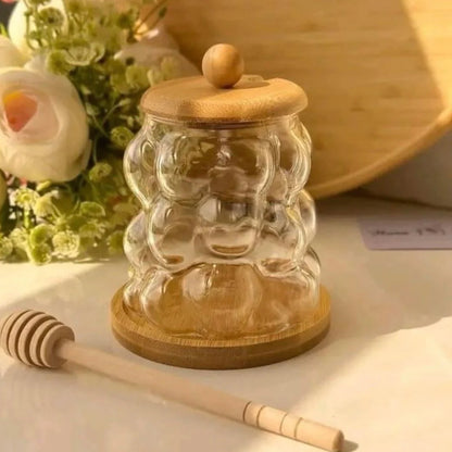 Honey Jar with Bamboo Lid & Dipper Clear