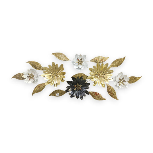 Urban Decor Flower & Leaf Design Wall Decoration Black, Gold & White