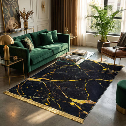 1.5 x 2m Marble Design Carpet Black & Gold