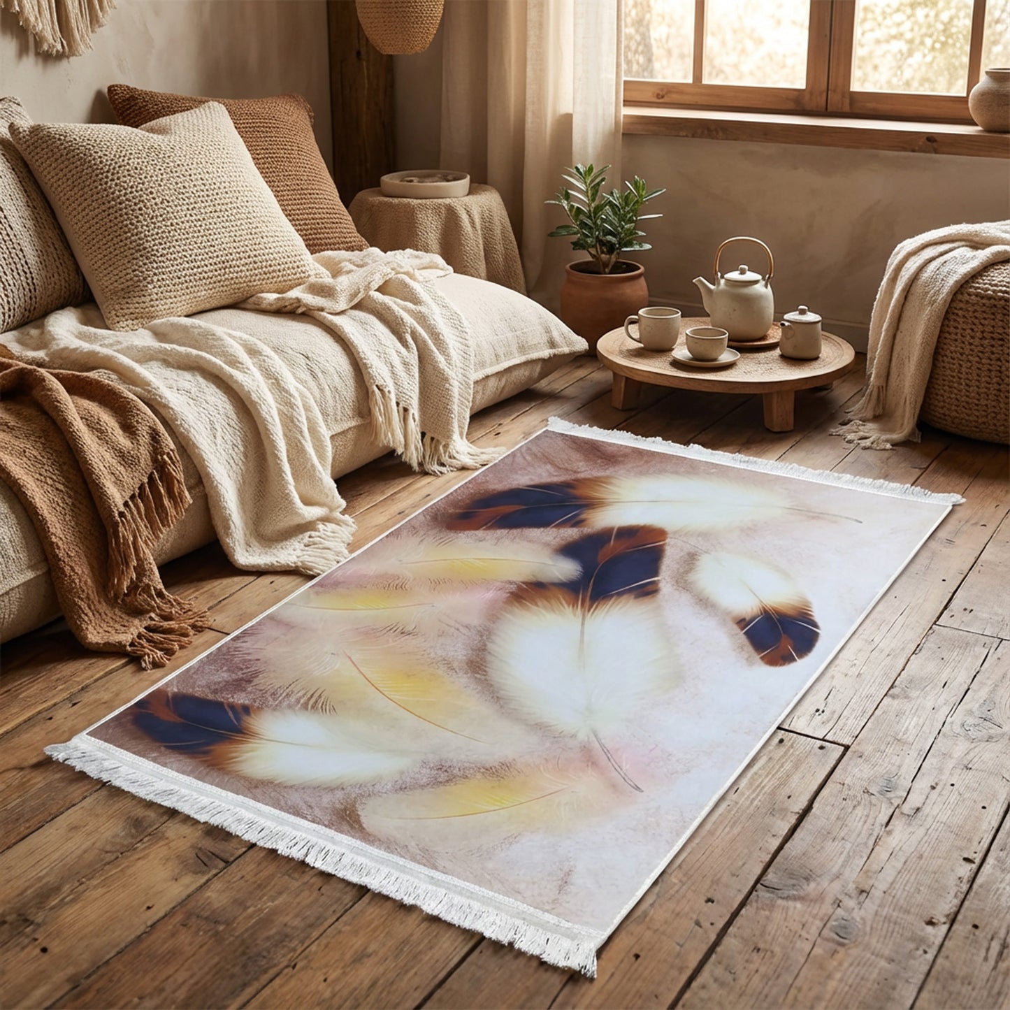 1 x 1.5m Feather Design Carpet Multicoloured