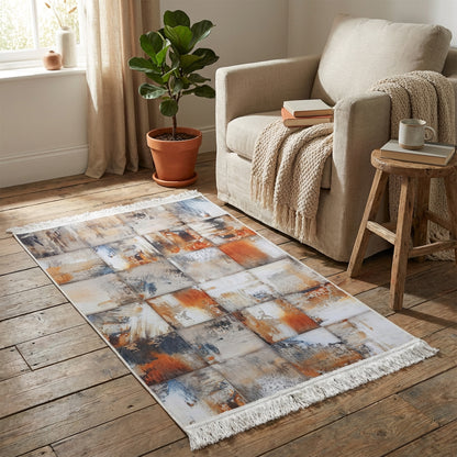 1 x 1.5m Square Design Carpet Multicoloured