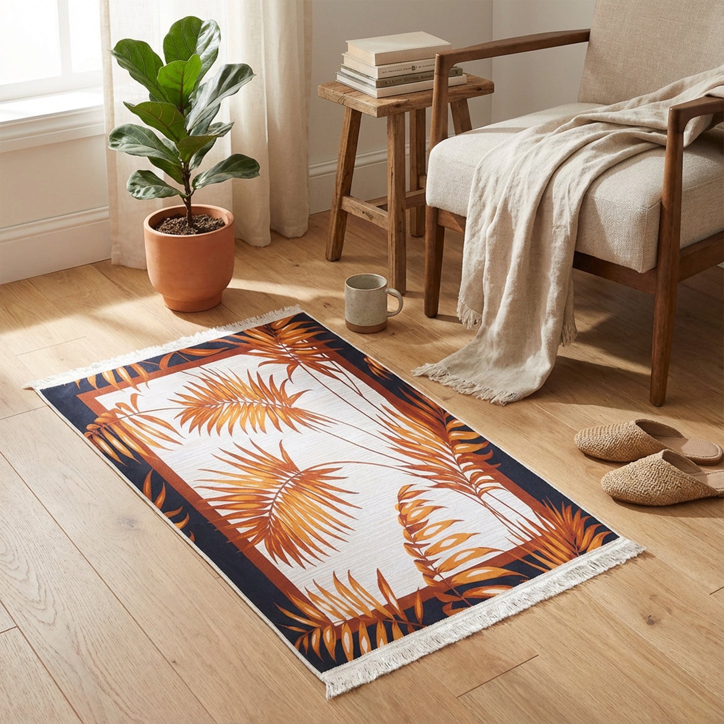 1 x 1.5m Leaf Design Carpet Multicoloured