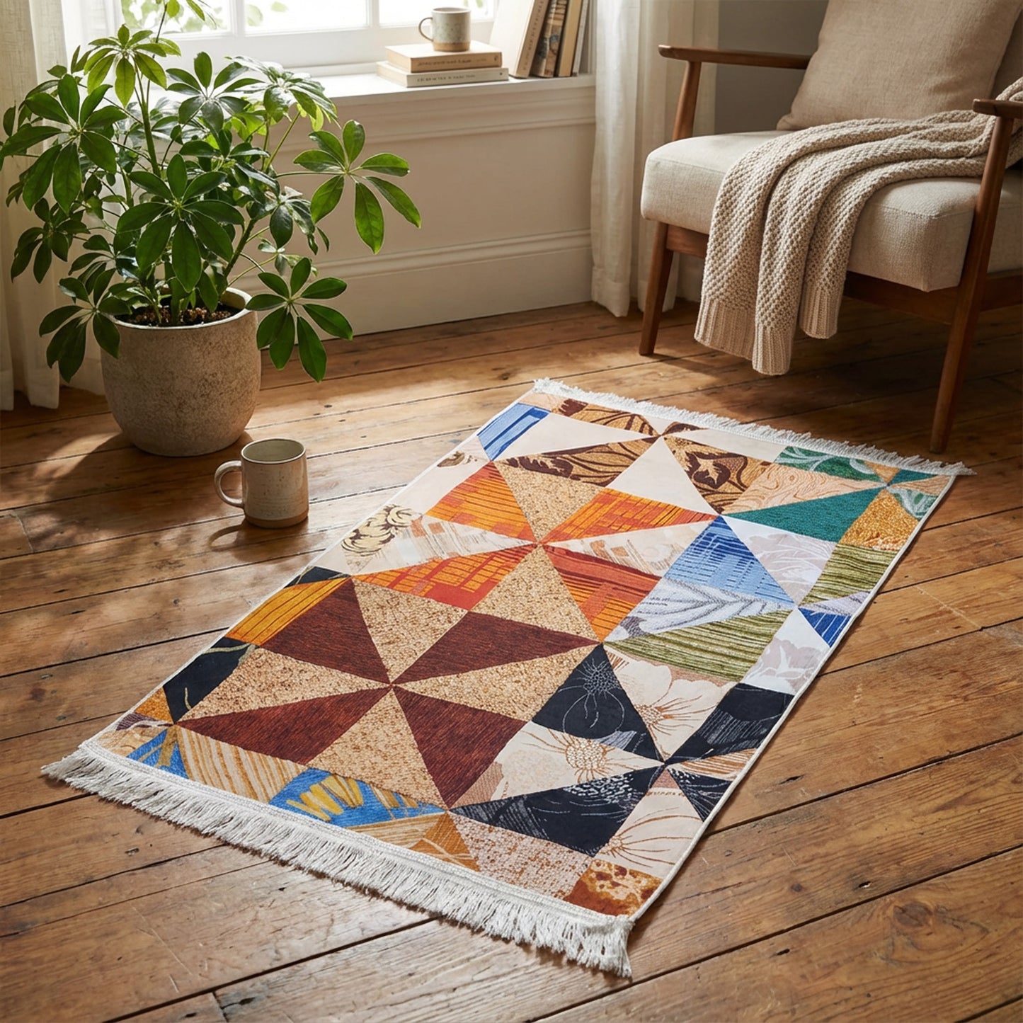 1 x 1.5m Triangle Design Carpet Multicoloured