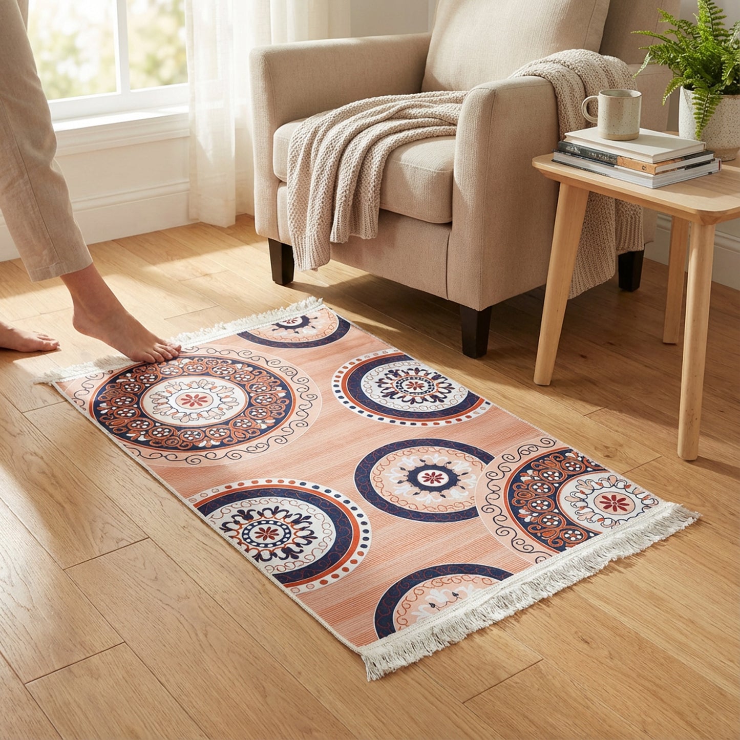 1 x 1.5m Medallion Design Carpet Multicoloured