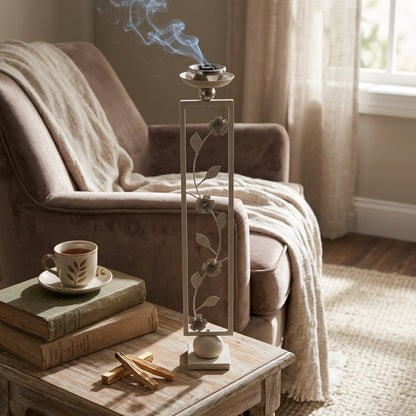 Floral Design Incense Burner Beige