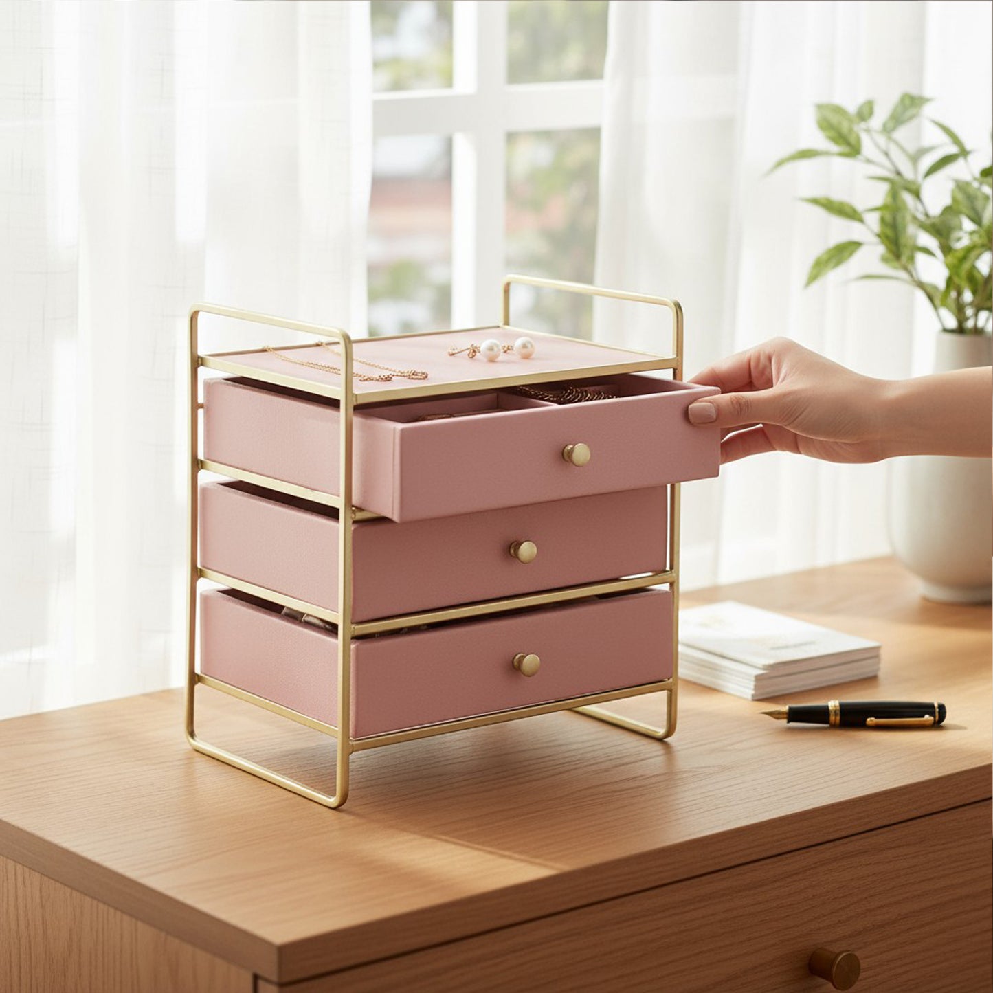 Antalya 3 Drawer Jewellery Organiser Pink