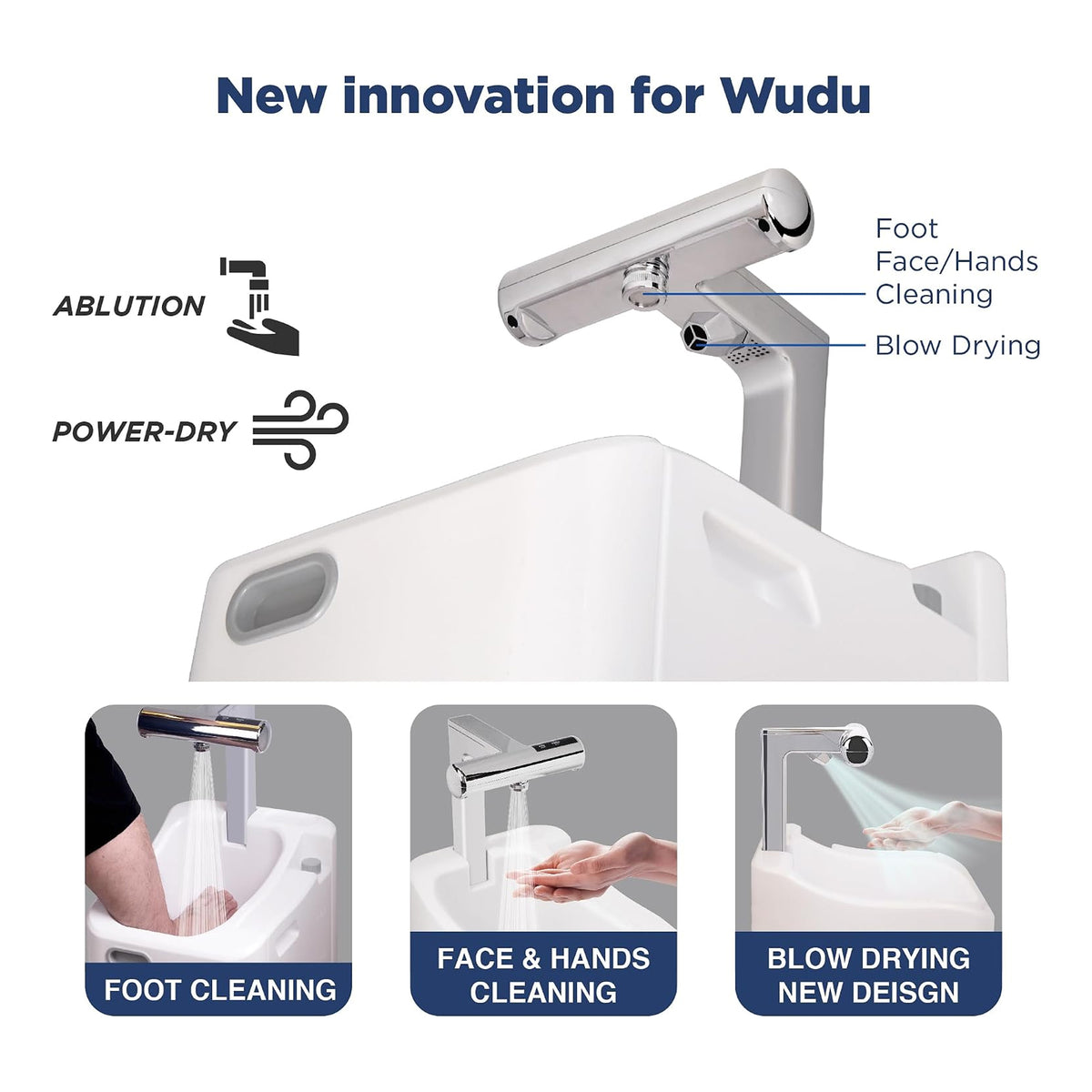 Islamic Wudu Washer Station With Dry Function - White