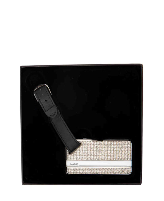 Jenna Clifford Diamond Luggage Tag With Leather Strap - Silver