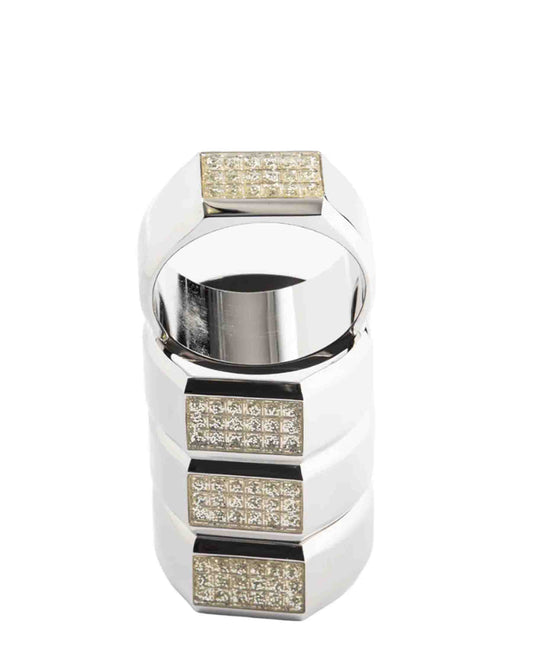 Jenna Clifford 4 Piece Diamond Napkin Ring Set - Silver