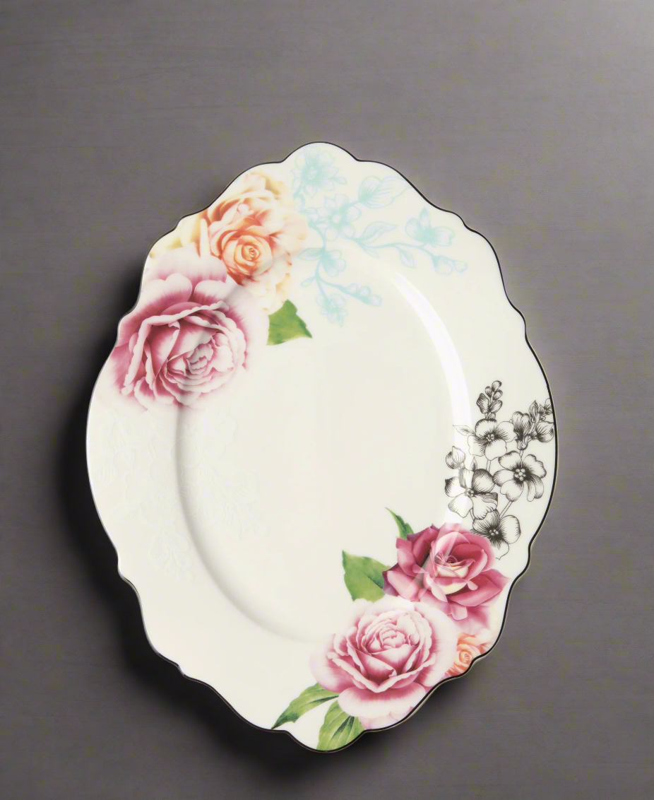 Jenna Clifford Wavy Rose Oval Platter 35cm - White