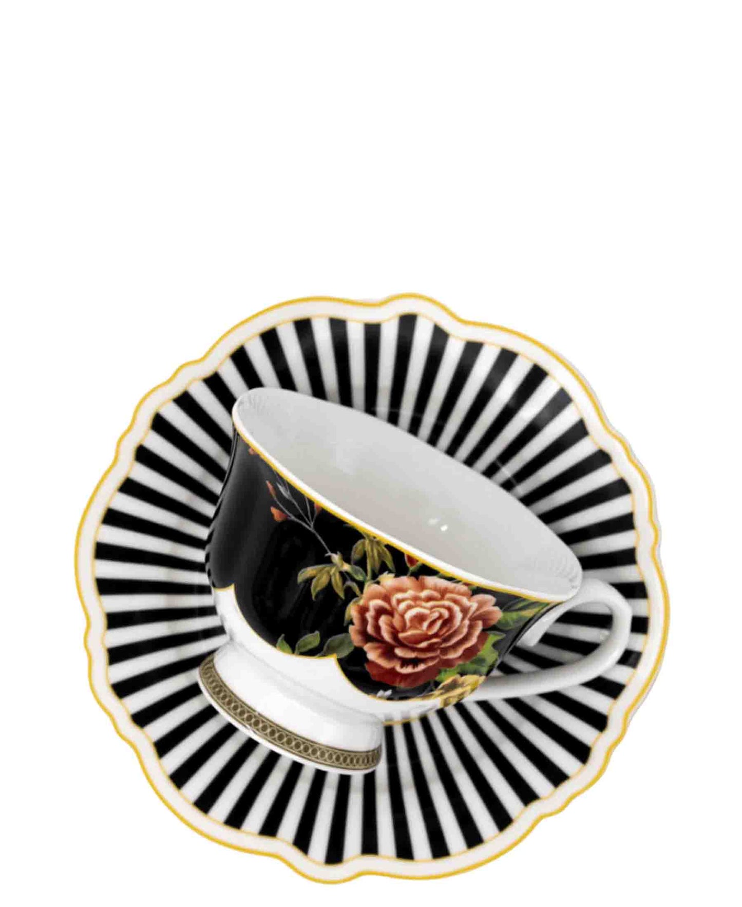 Jenna Clifford Botanica Rose Cup & Saucer - Black & White