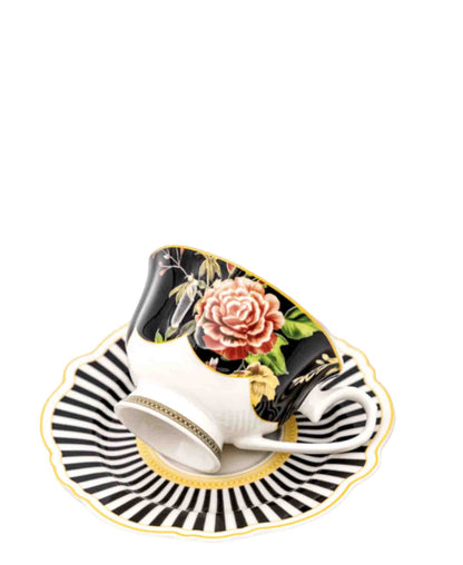 Jenna Clifford Botanica Rose Cup & Saucer - Black & White