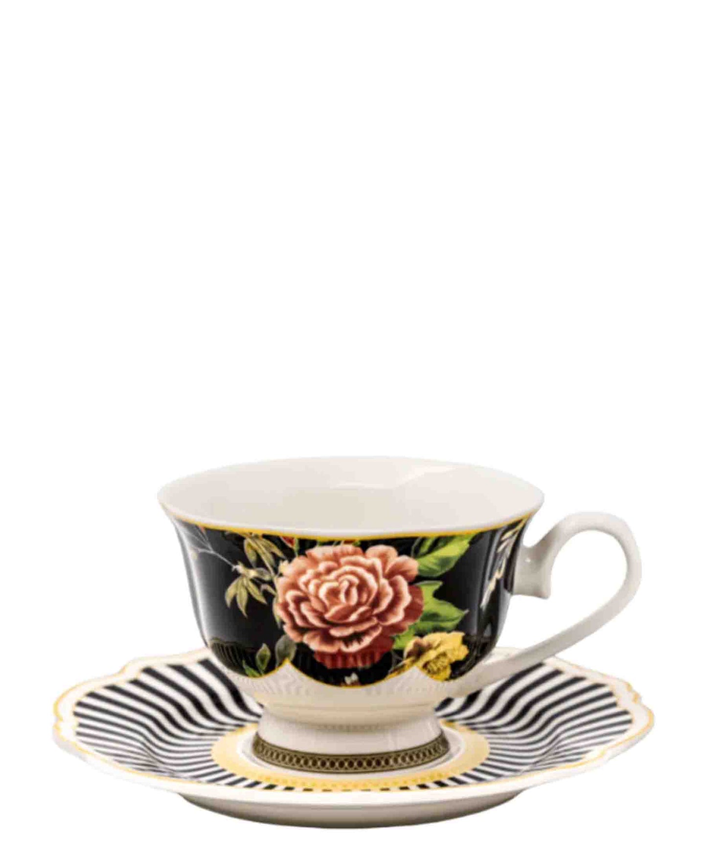 Jenna Clifford Botanica Rose Cup & Saucer - Black & White