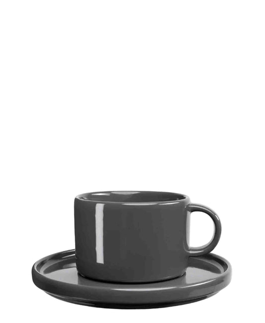 Jenna Clifford Flat Stackable Cup & Saucer - Dark Grey