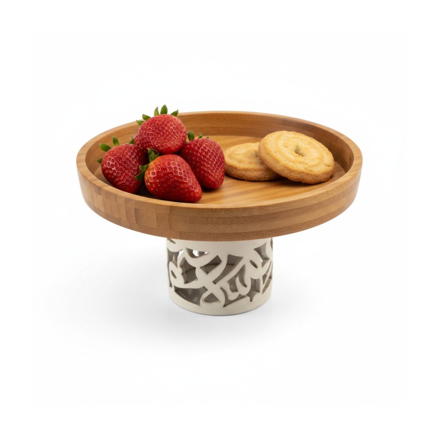 Calligraphy Design Small Round Wooden Serving Tray