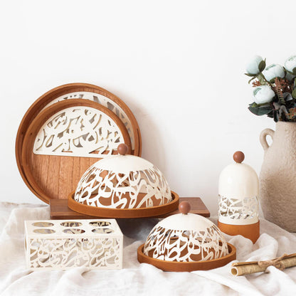 Calligraphy Design 23cm Wooden Cake Dome Cream