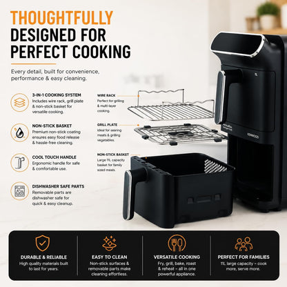 Kenwood Vertical Duo 11Lt Dual Basket Air Fryer Black
