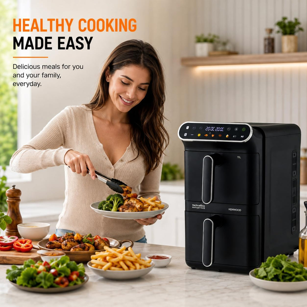 Kenwood Vertical Duo 11Lt Dual Basket Air Fryer Black