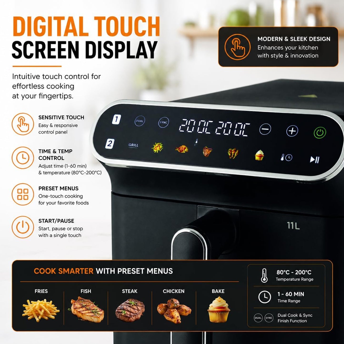Kenwood Vertical Duo 11Lt Dual Basket Air Fryer Black