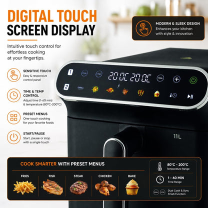 Kenwood Vertical Duo 11Lt Dual Basket Air Fryer Black
