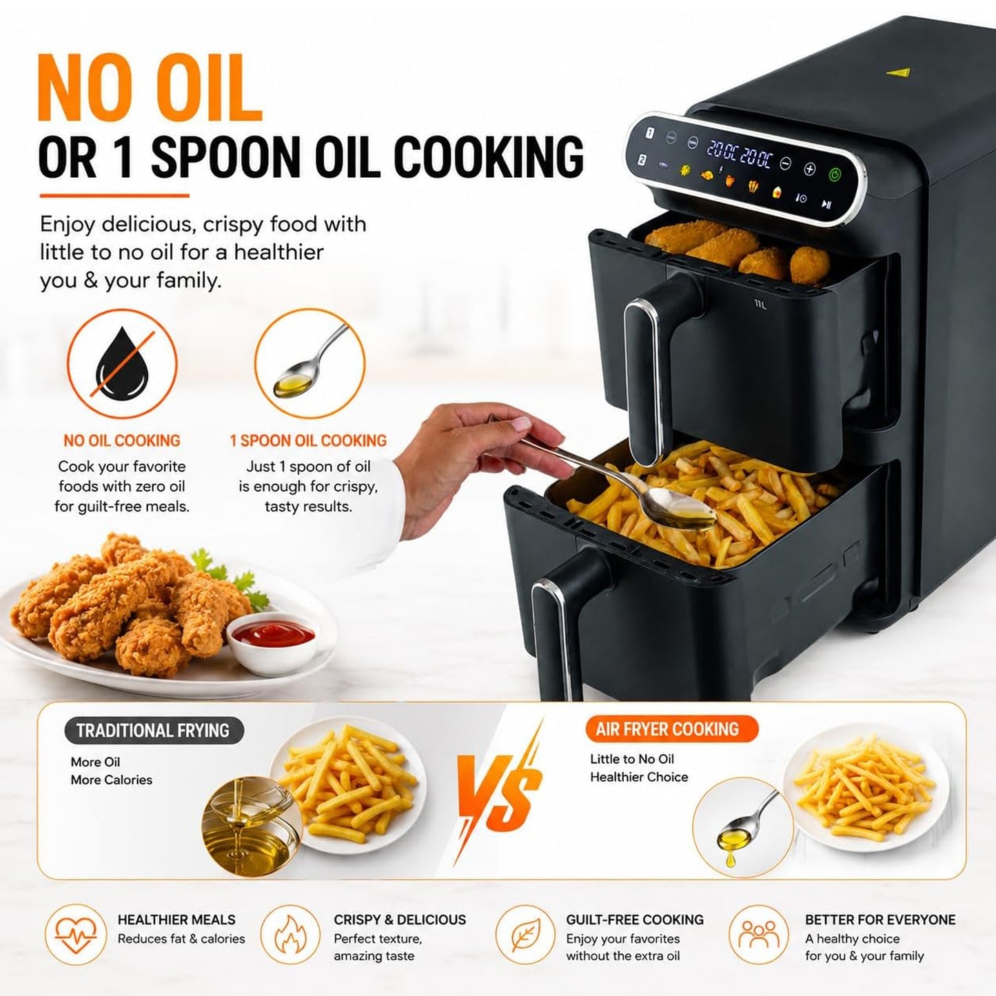 Kenwood Vertical Duo 11Lt Dual Basket Air Fryer Black