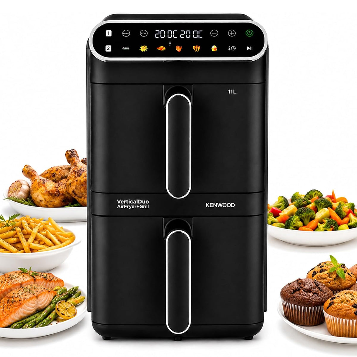 Kenwood Vertical Duo 11Lt Dual Basket Air Fryer Black
