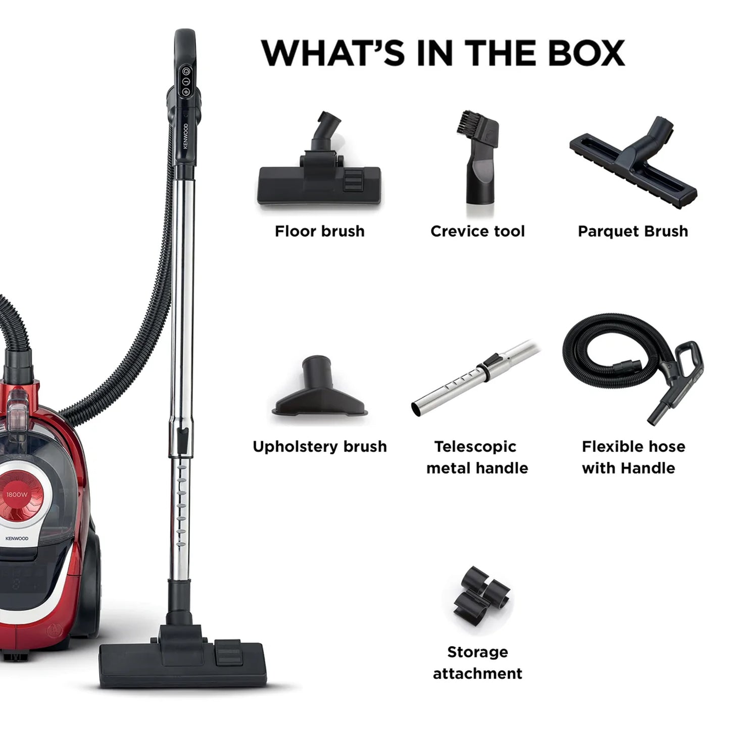 Kenwood 1800W Bagless Cyclonic Vacuum Cleaner Black & Red