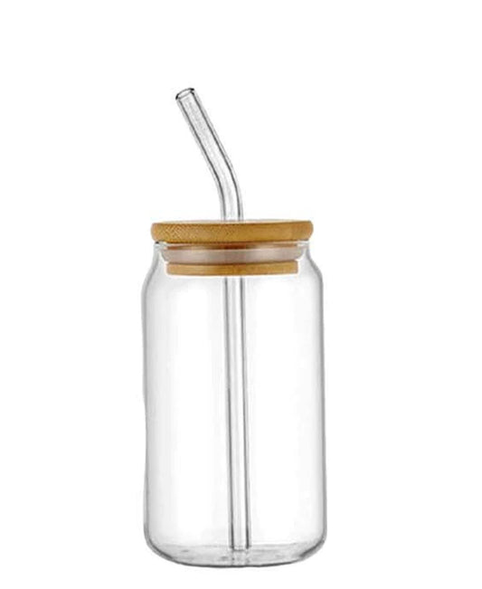 Kitchen Life 350ml Can Shaped Glass with Wooden Lid - Clear