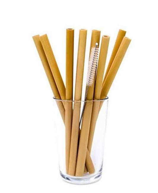 Kitchen Life 8 Piece Bamboo Straw Set - Brown
