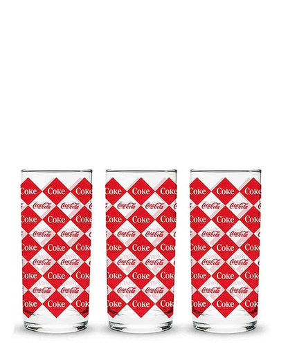 Kitchen Life Coca Cola 3 Piece Hi Ball Diamond Print Set - Clear & Red
