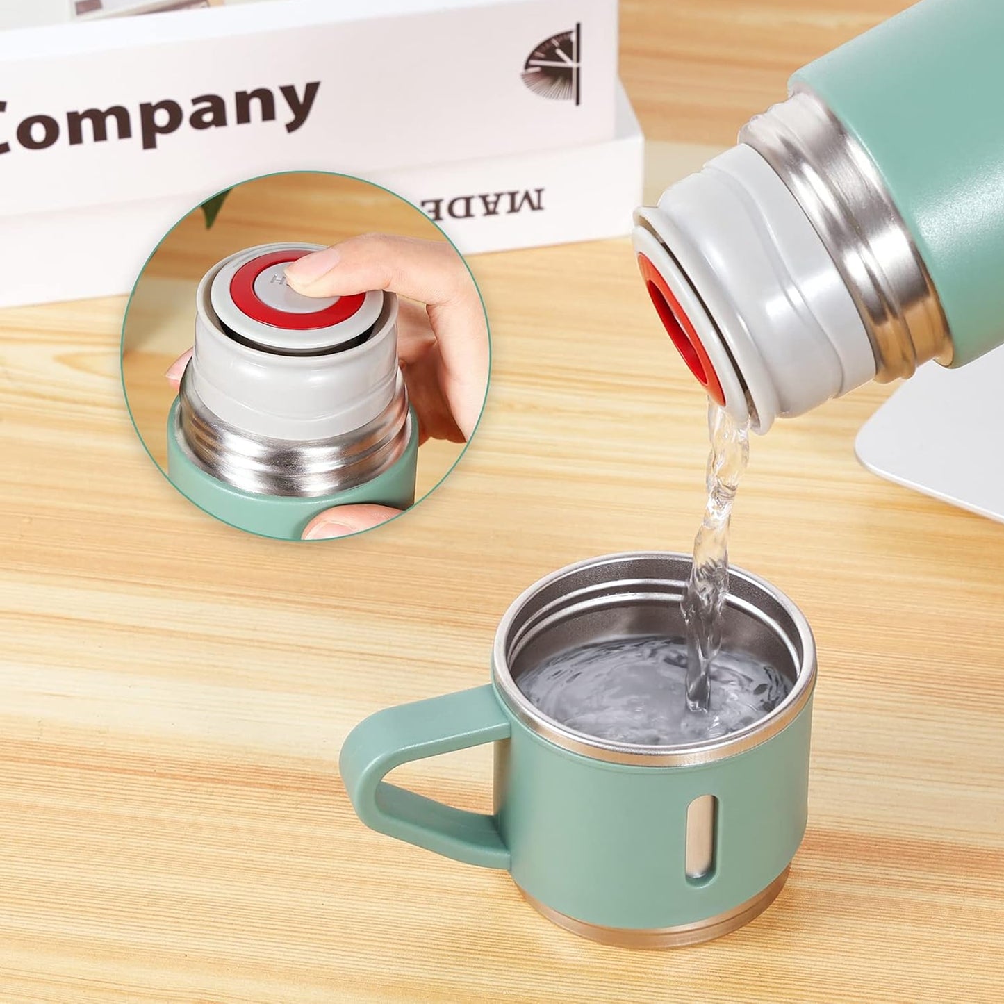 500ml Stainless Steel Flask with 3 Cups Green