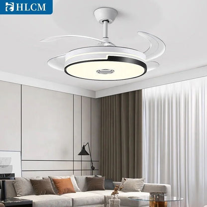 Exotic Designs Multipurpose Retractable Ceiling Fan LED Light with Bluetooth Speaker Clear & White