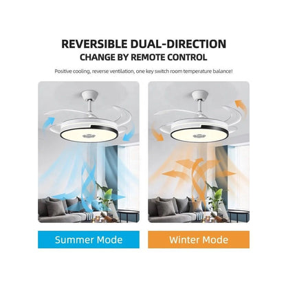 Exotic Designs Multipurpose Retractable Ceiling Fan LED Light with Bluetooth Speaker Clear & White
