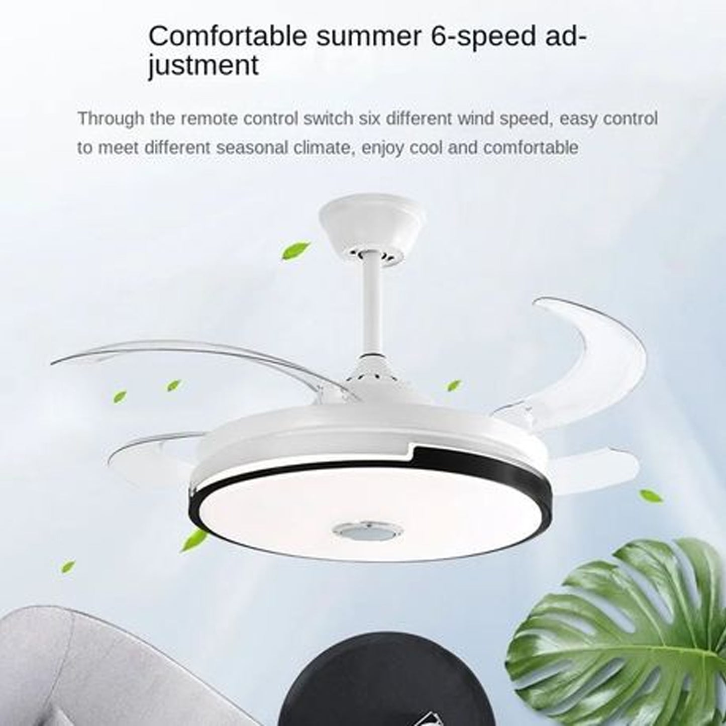 Exotic Designs Multipurpose Retractable Ceiling Fan LED Light with Bluetooth Speaker Clear & White