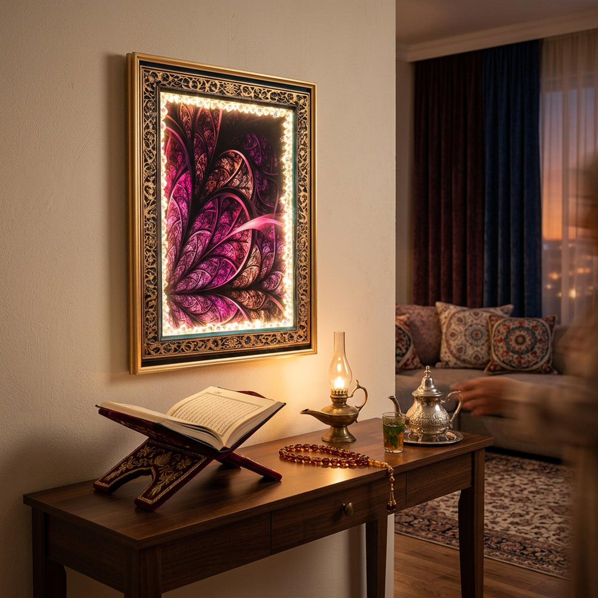 LED 50 x 90cm Floral Frame Multicoloured
