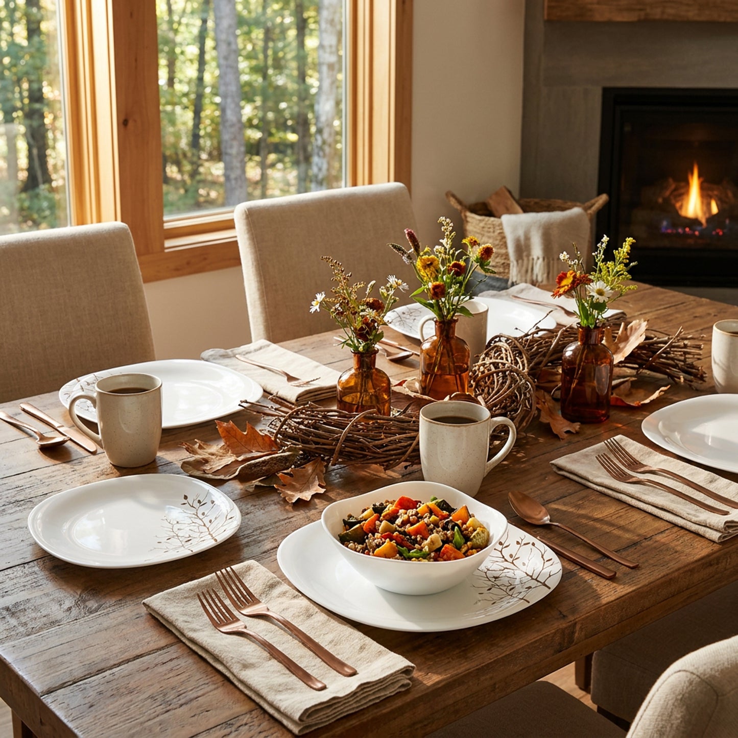 La Opala Quadra 12 Piece Dinner Set Autumnal