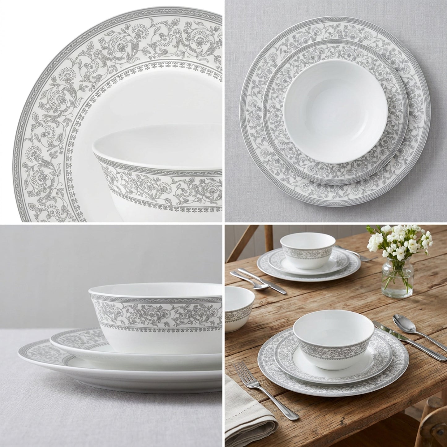 La Opala Sovrana 12 Piece Dinner Set Persian Silver