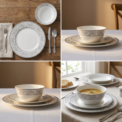 La Opala Sovrana 12 Piece Dinner Set Persian Silver
