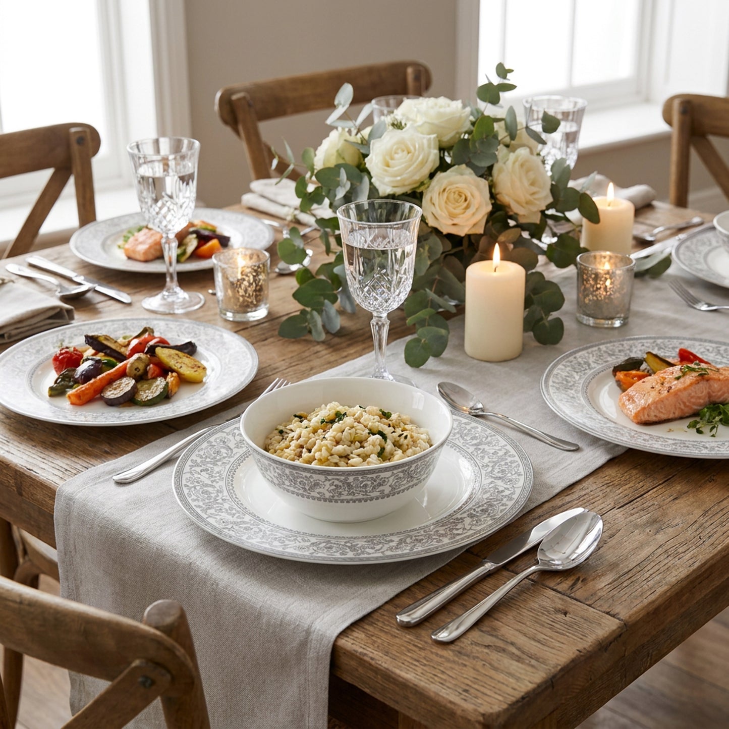 La Opala Sovrana 12 Piece Dinner Set Persian Silver