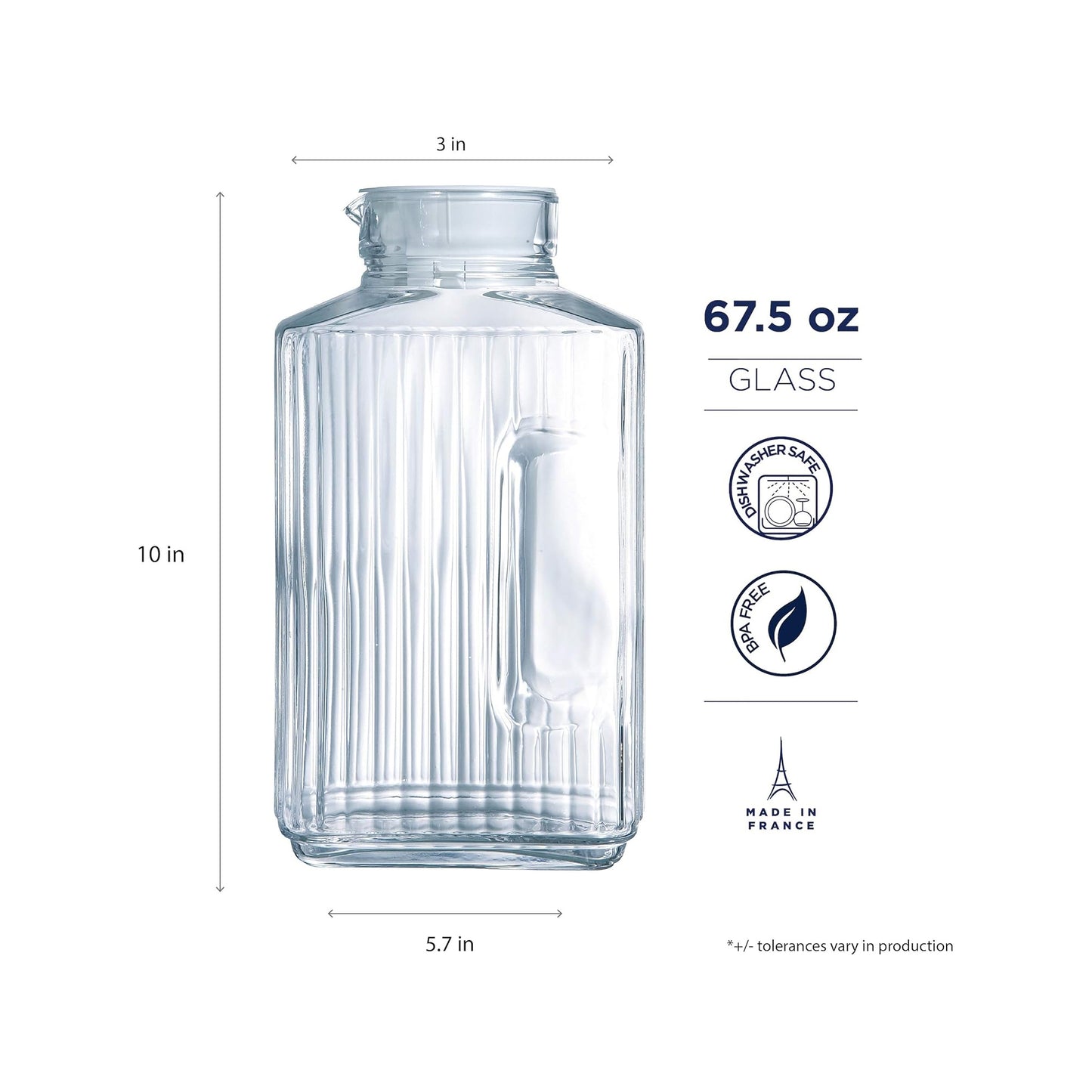 Luminarc Quadro 2Lt Pitcher with Lid Clear