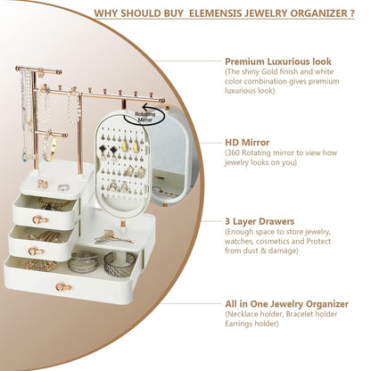 Antalya Jewelry Organizer Stand with HD Mirror White